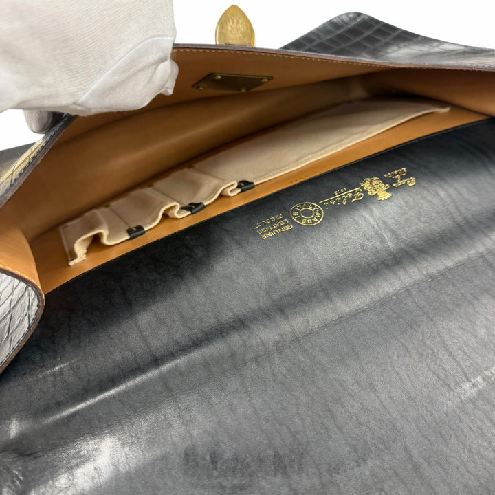 美品□Felisi フェリージ 1846/SA レザー クロコ型押し ビジネスバッグ ブリーフケース ハンドバッグ ダークネイビー イタリア製 メンズ