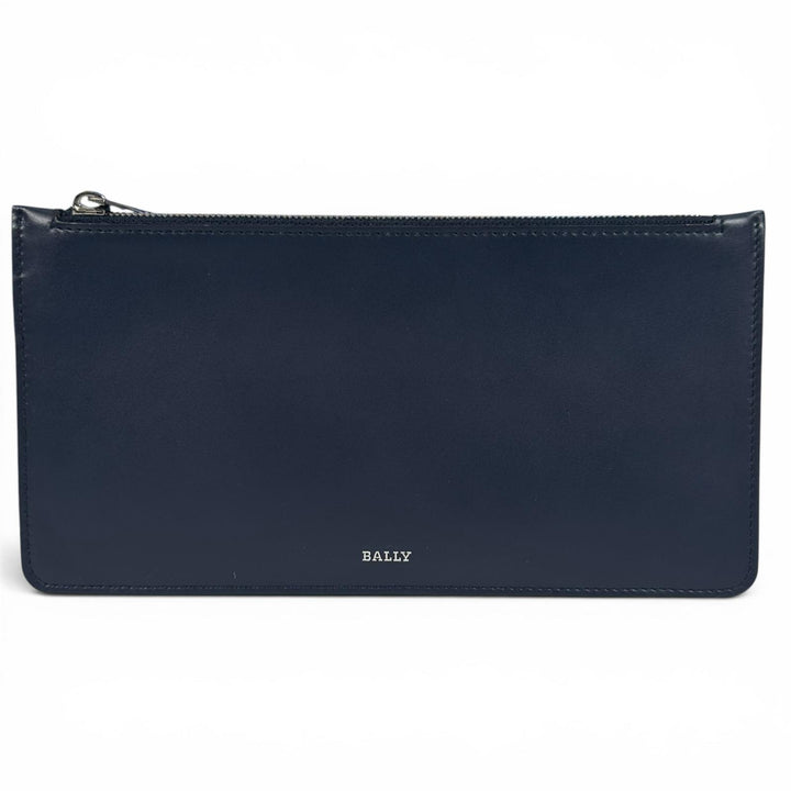 極美品▲BALLY バリー LEDDON ロゴ金具 ポーチ付 レザー クラッチバッグ ネイビー シルバー金具 箱・保存袋付き ブルガリア製 メンズ