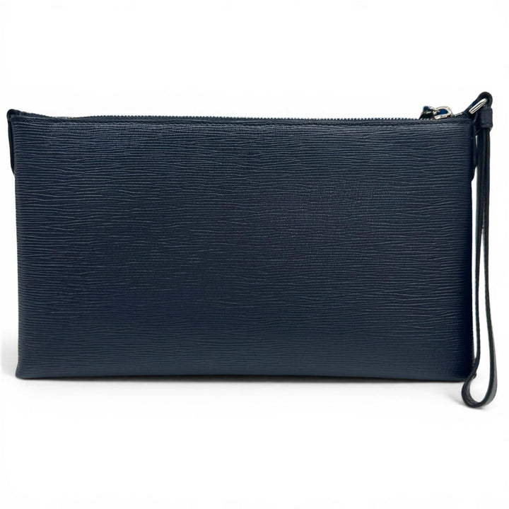 極美品▲BALLY バリー LEDDON ロゴ金具 ポーチ付 レザー クラッチバッグ ネイビー シルバー金具 箱・保存袋付き ブルガリア製 メンズ