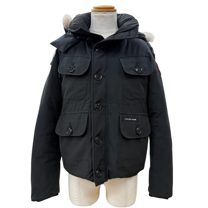 良品▼CANADA GOOSE カナダグース 2301JM RUSSELL ロゴワッペン ファー付 フーデッド ZIPUP ダウンジャケット ブラック カナダ製 正規品