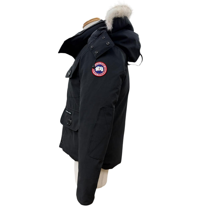 良品▼CANADA GOOSE カナダグース 2301JM RUSSELL ロゴワッペン ファー付 フーデッド ZIPUP ダウンジャケット ブラック カナダ製 正規品