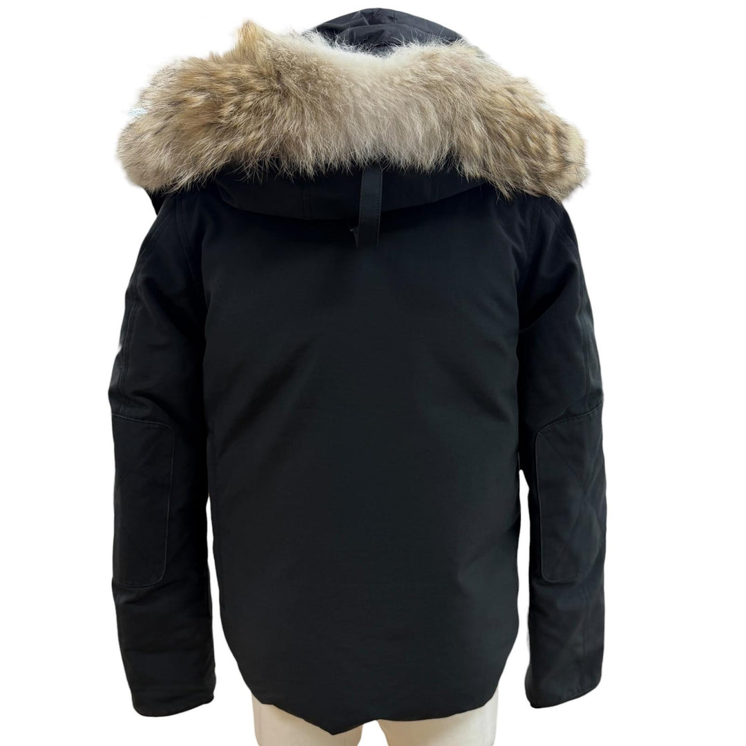 良品▼CANADA GOOSE カナダグース 2301JM RUSSELL ロゴワッペン ファー付 フーデッド ZIPUP ダウンジャケット ブラック カナダ製 正規品