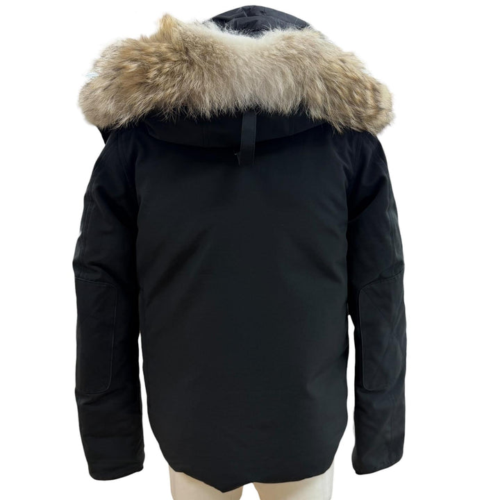 良品▼CANADA GOOSE カナダグース 2301JM RUSSELL ロゴワッペン ファー付 フーデッド ZIPUP ダウンジャケット ブラック カナダ製 正規品