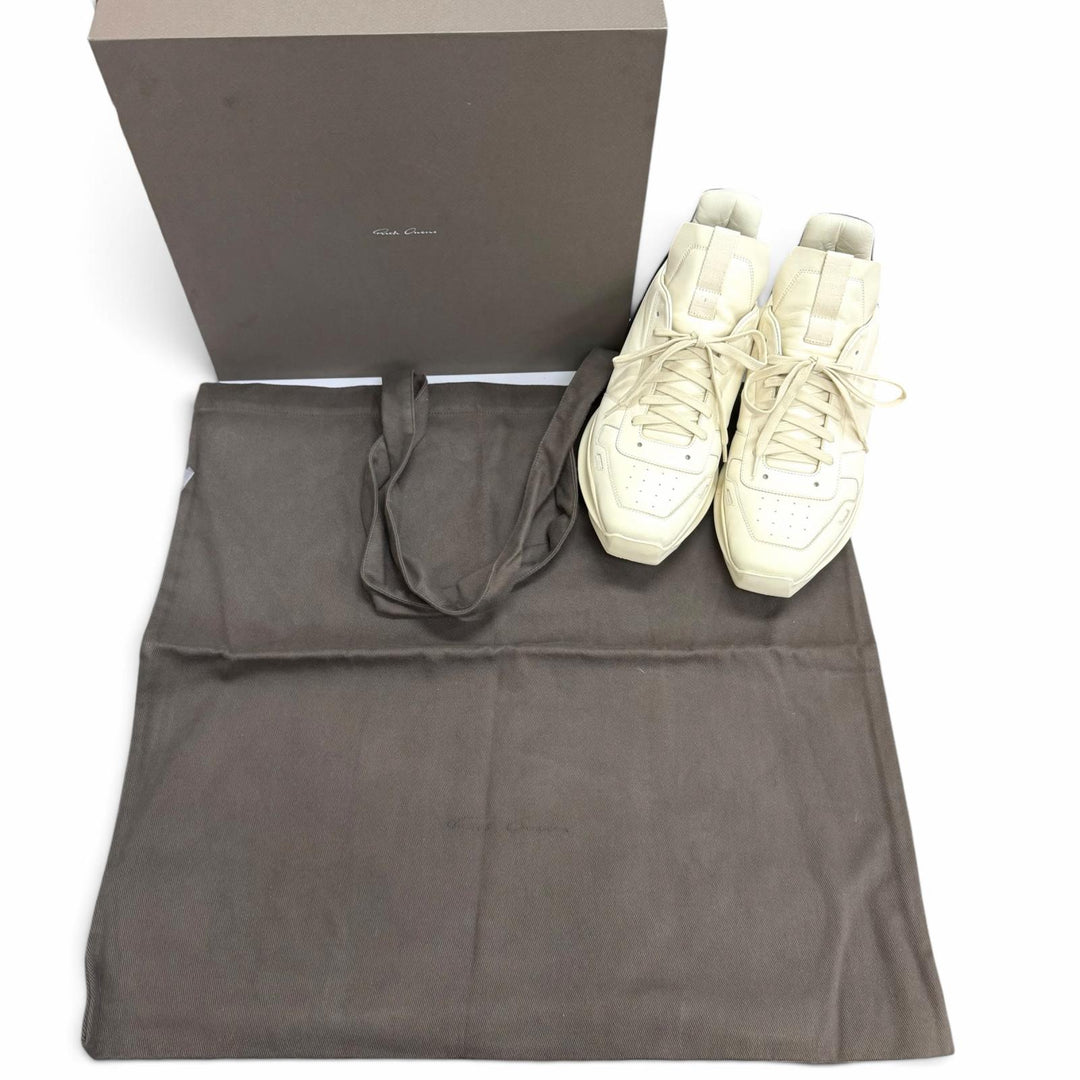 【ドンドン見直し】美品□Rick Owens リックオウエンス RR01C4814 GEO GETH RUNNER レザー ローカットスニーカー ホワイト 44 メンズ