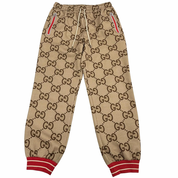 極美品□GUCCI グッチ 676473 100周年記念 ジャンボGG モノグラム トラックパンツ ジョガーパンツ ベージュ L イタリア製 正規品 メンズ