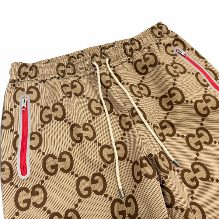 極美品□GUCCI グッチ 676473 100周年記念 ジャンボGG モノグラム トラックパンツ ジョガーパンツ ベージュ L イタリア製 正規品 メンズ
