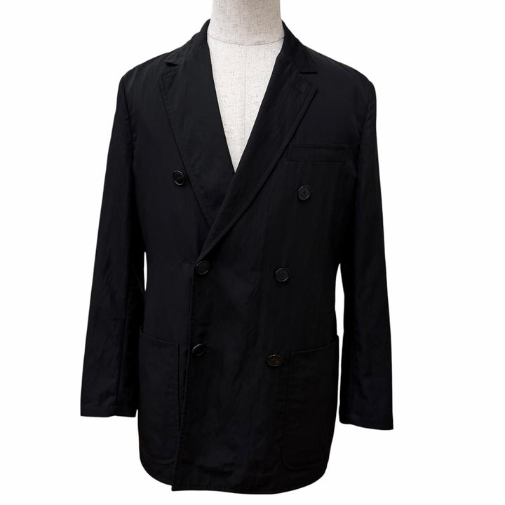 美品★HERMES エルメス 23SS シワ加工 無地 ダブルブレストジャケット アウター ブラック 46 イタリア製 正規品 メンズ