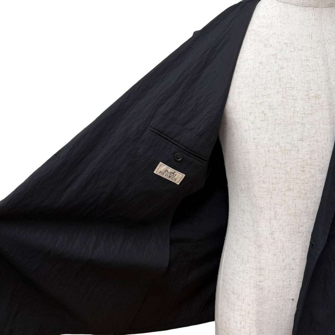 美品★HERMES エルメス 23SS シワ加工 無地 ダブルブレストジャケット アウター ブラック 46 イタリア製 正規品 メンズ