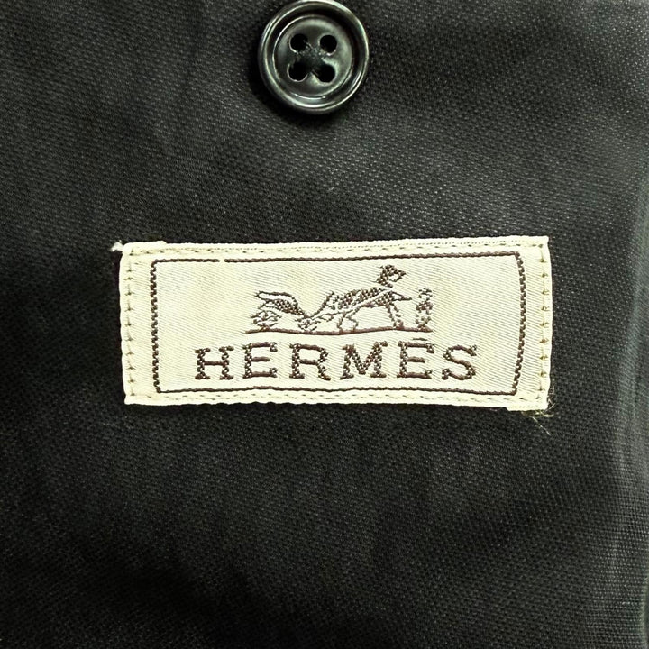 美品★HERMES エルメス 23SS シワ加工 無地 ダブルブレストジャケット アウター ブラック 46 イタリア製 正規品 メンズ