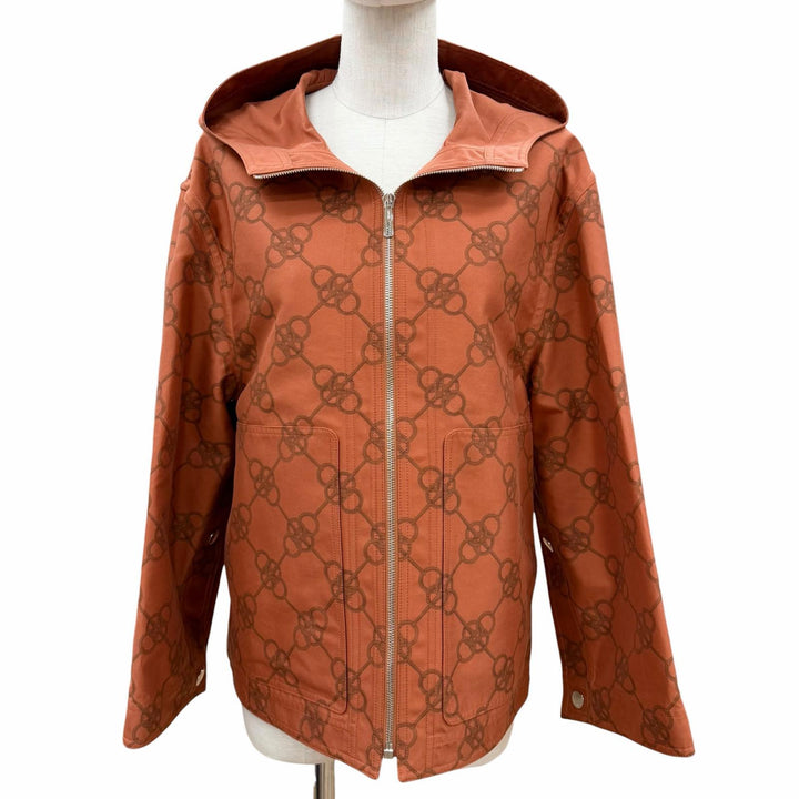 極美品◇HERMES エルメス 2E0154DX クリケティス コットン プリント セリエボタン フード付 ジャケット ブルゾン オレンジ 34 フランス製