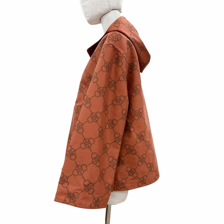 極美品◇HERMES エルメス 2E0154DX クリケティス コットン プリント セリエボタン フード付 ジャケット ブルゾン オレンジ 34 フランス製