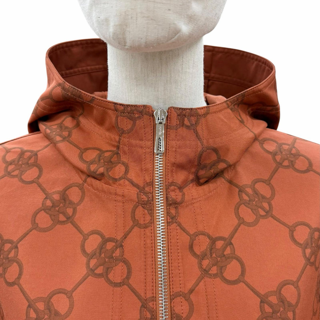 極美品◇HERMES エルメス 2E0154DX クリケティス コットン プリント セリエボタン フード付 ジャケット ブルゾン オレンジ 34 フランス製