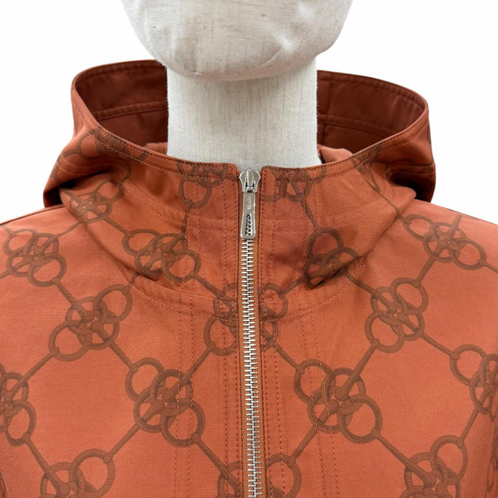 極美品◇HERMES エルメス 2E0154DX クリケティス コットン プリント セリエボタン フード付 ジャケット ブルゾン オレンジ 34 フランス製