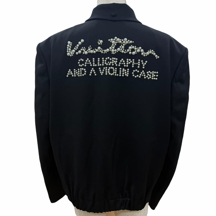 極美品□LOUIS VUITTON ルイヴィトン 24SS エンベリッシュドウール 背面ビジューデザイン ブルゾン ブラック 50 イタリア製 正規品