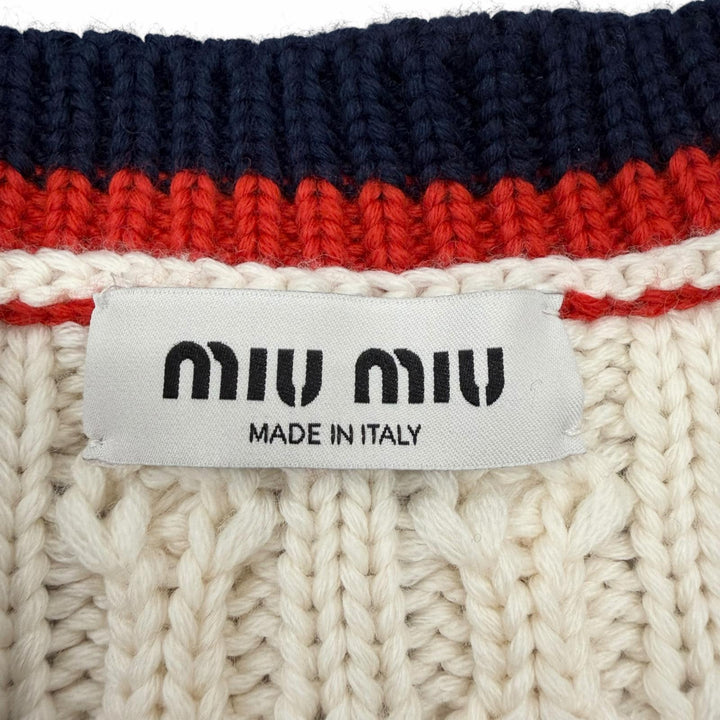 極美品◇Miu Miu ミュウ ミュウ 2022年製 MMF665 ウール100％ ロゴワッペン付 ケーブルニット カーディガン 36 正規品 レディース メンズ
