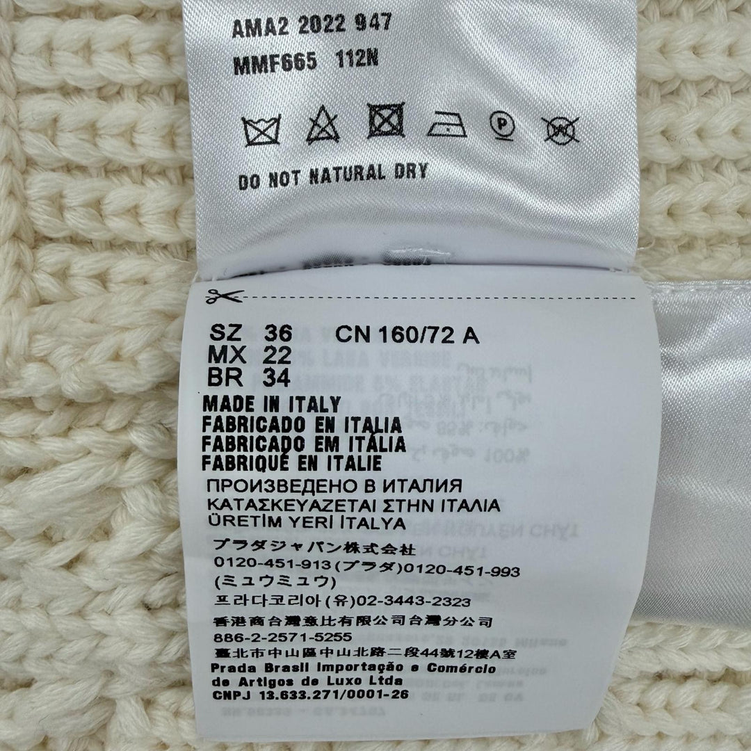 極美品◇Miu Miu ミュウ ミュウ 2022年製 MMF665 ウール100％ ロゴワッペン付 ケーブルニット カーディガン 36 正規品 レディース メンズ