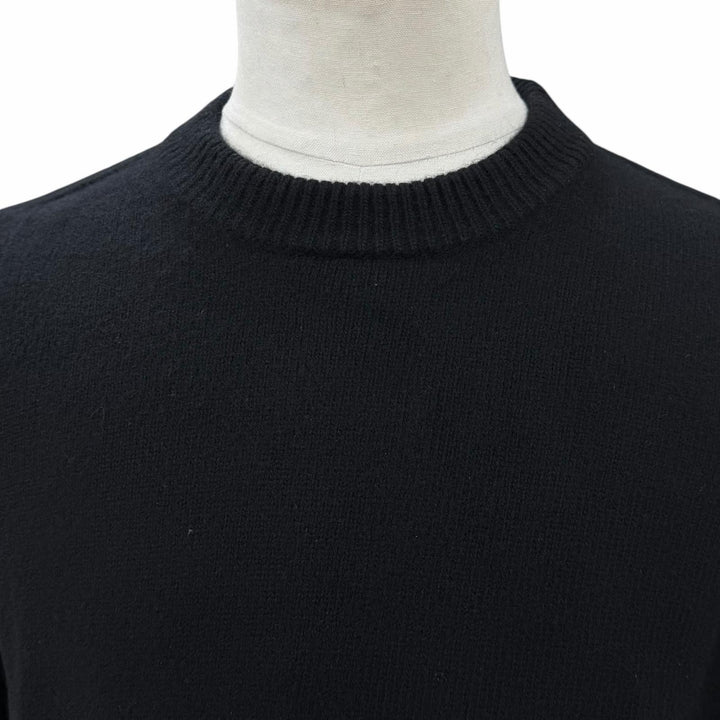 極美品▼STONE ISLAND ストーンアイランド 23AW 7915508A3 ウール80％ ロゴワッペン付き クルーネック ニットセーター ブラック S 正規品