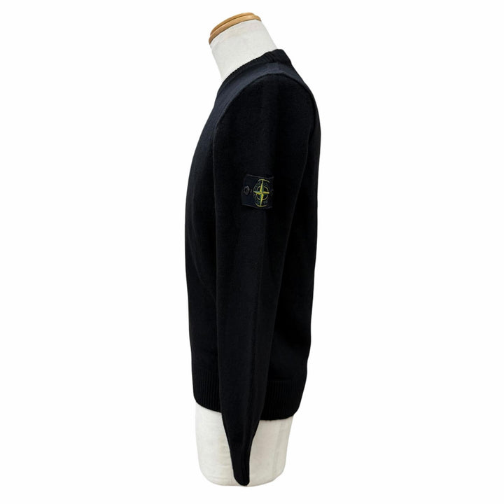 極美品▼STONE ISLAND ストーンアイランド 23AW 7915508A3 ウール80％ ロゴワッペン付き クルーネック ニットセーター ブラック S 正規品