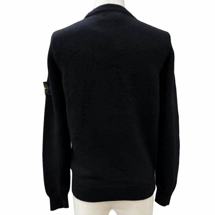 極美品▼STONE ISLAND ストーンアイランド 23AW 7915508A3 ウール80％ ロゴワッペン付き クルーネック ニットセーター ブラック S 正規品