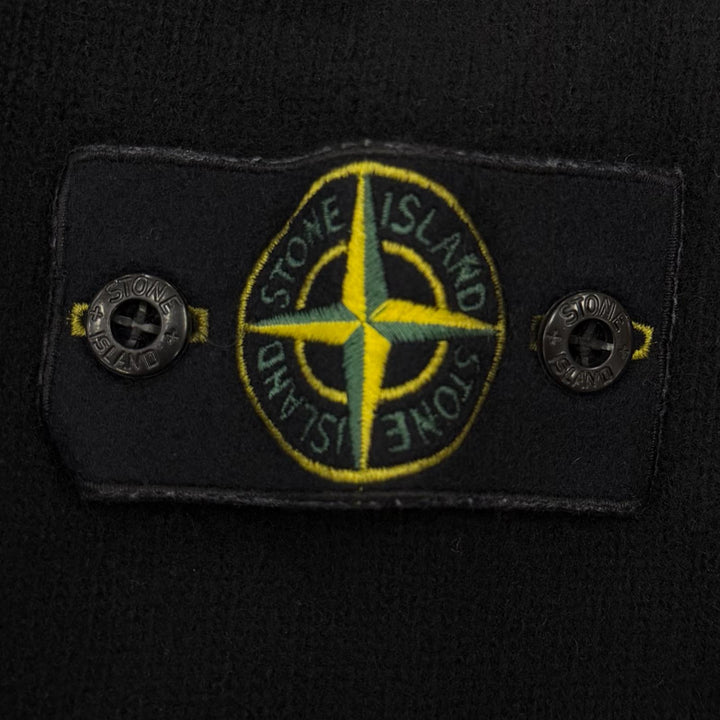 極美品▼STONE ISLAND ストーンアイランド 23AW 7915508A3 ウール80％ ロゴワッペン付き クルーネック ニットセーター ブラック S 正規品