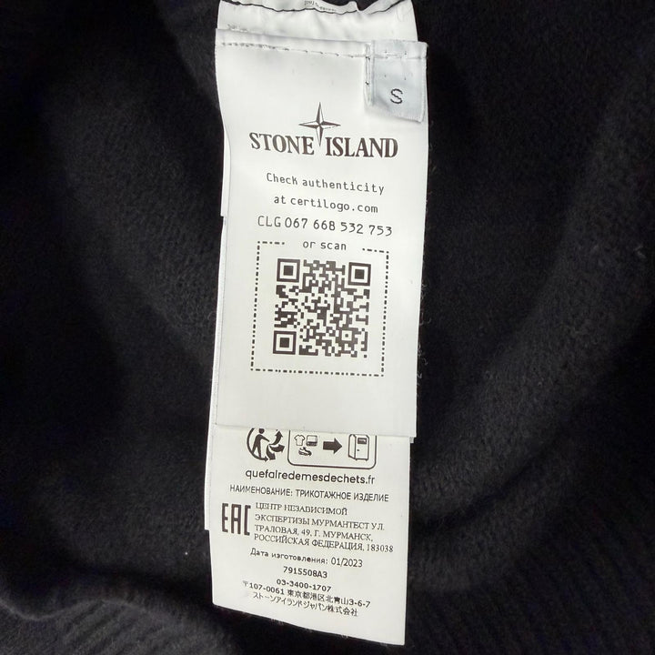 極美品▼STONE ISLAND ストーンアイランド 23AW 7915508A3 ウール80％ ロゴワッペン付き クルーネック ニットセーター ブラック S 正規品