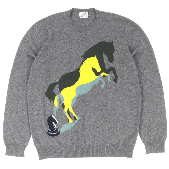 美品△HERMES エルメス 22AW chess and shadow チェス アンド シャドウ カシミヤ100％ 馬 長袖 ニット セーター XXXL 希少サイズ 正規品