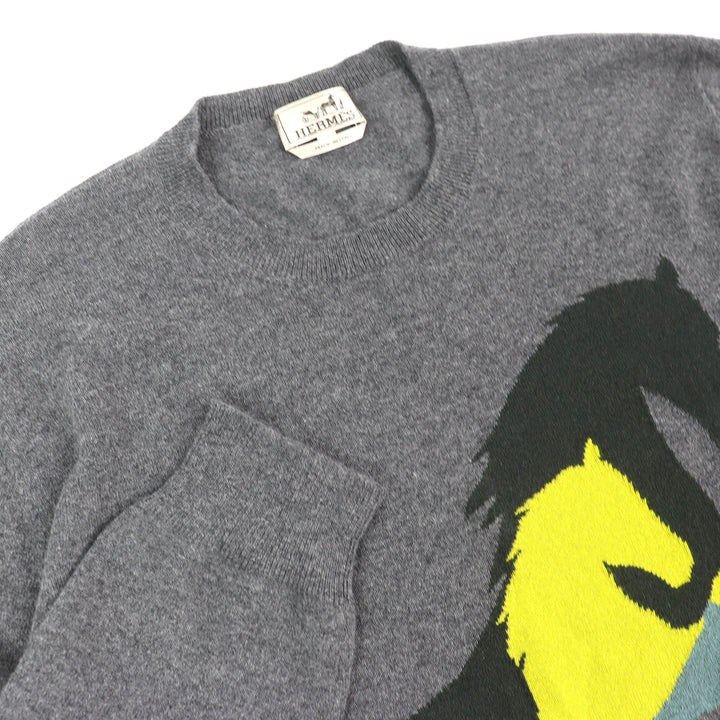 美品△HERMES エルメス 22AW chess and shadow チェス アンド シャドウ カシミヤ100％ 馬 長袖 ニット セーター XXXL 希少サイズ 正規品