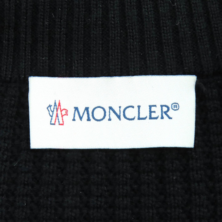 極美品△MONCLER モンクレール CARDIGAN TRICOT フロントロゴ ニット切替 ZIP UP ダウンジャケット ブラック S ブルガリア製 正規品