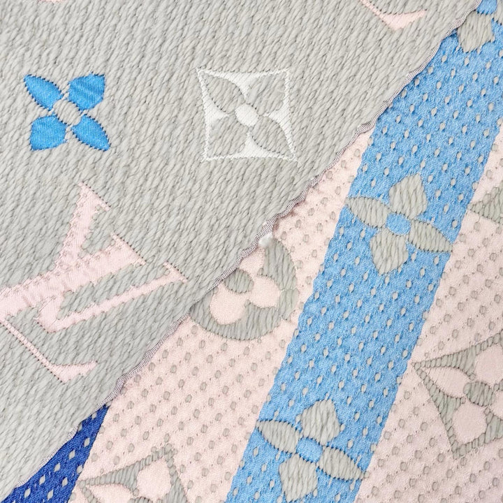 美品△LOUIS VUITTON ルイヴィトン M75874 エシャルプ ロゴマニア レインボー ウール シルク モノグラム マフラー グレー マルチ 正規品