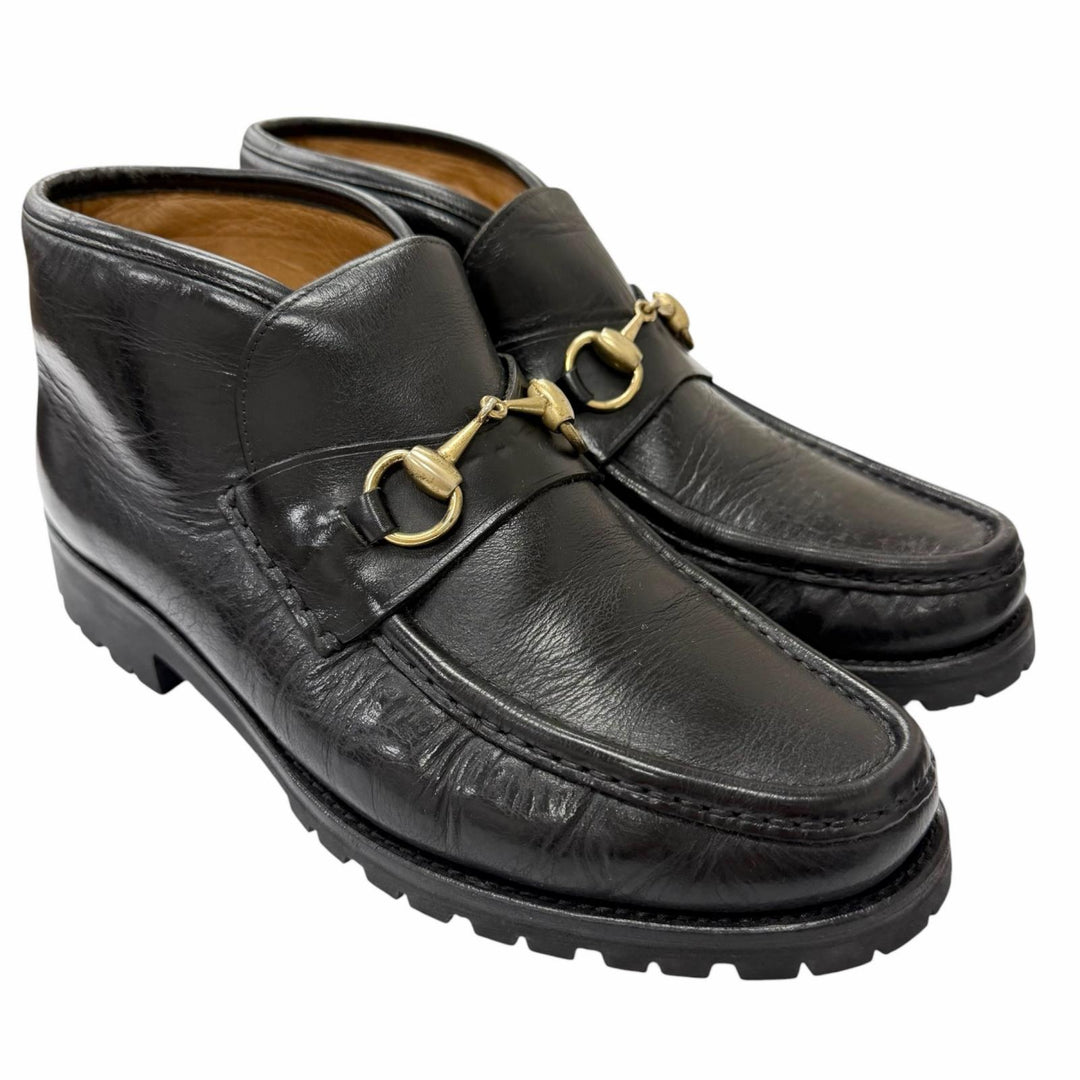 美品□GUCCI グッチ 1140067 レザー ホースビット ゴールド金具 チャッカーブーツ アンクルブーツ ブラック 41 イタリア製 メンズ