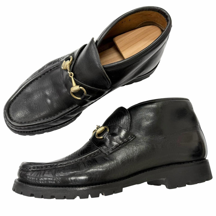 美品□GUCCI グッチ 1140067 レザー ホースビット ゴールド金具 チャッカーブーツ アンクルブーツ ブラック 41 イタリア製 メンズ
