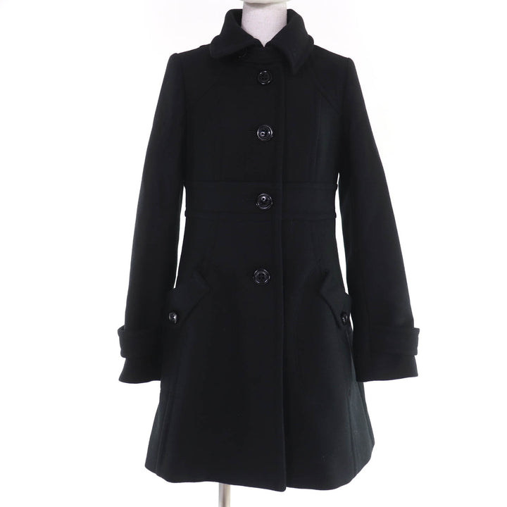 極美品☆BURBERRY BLUE LABEL バーバリーブルーレーベル ウール アンゴラ 裏地チェック柄 ロゴボタン コート ブラック 40 正規品