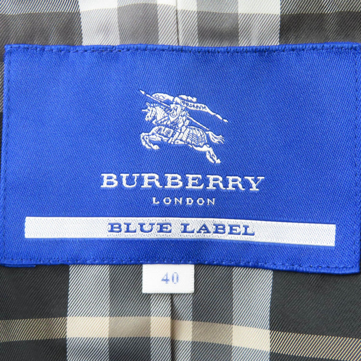 極美品☆BURBERRY BLUE LABEL バーバリーブルーレーベル ウール アンゴラ 裏地チェック柄 ロゴボタン コート ブラック 40 正規品