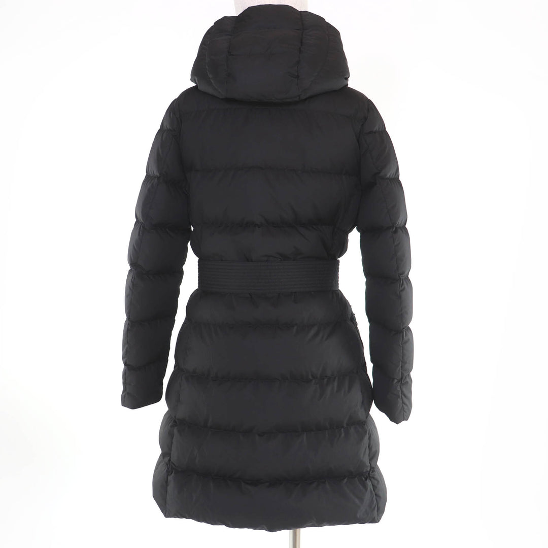 美品☆MONCLER モンクレール 22-23AW AUBIGNY ロゴワッペン・フード付 ダウンコート 黒 0 ハンガー・ガーメント付 正規品　レディース