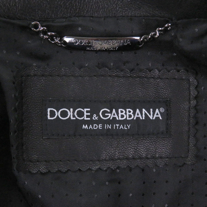 極美品□DOLCE&amp;GABBANA ドルチェ＆ガッバーナ ラムスキン 黒タグ レザージャケット シングルライダース ブラック 44 イタリア製 正規品
