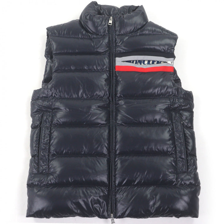極美品□MONCLER モンクレール PARPAILLON GILET ロゴ入り スタンドカラー ダウンベスト ジレ パファーベスト ネイビー 1 正規品 メンズ