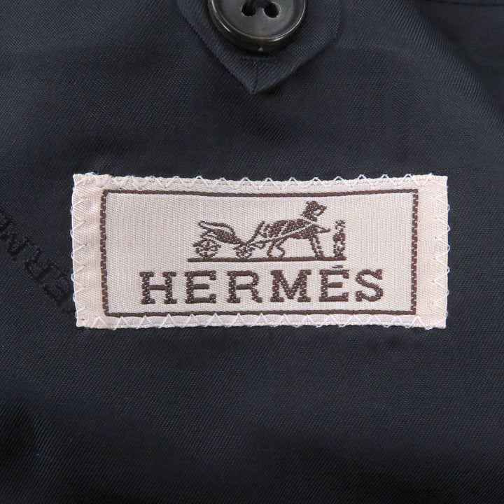 美品□HERMES エルメス ウール100％ ストライプ柄 ピークドラペル ブレザー/スラックス シングルスーツ ネイビー 54 イタリア製 正規品