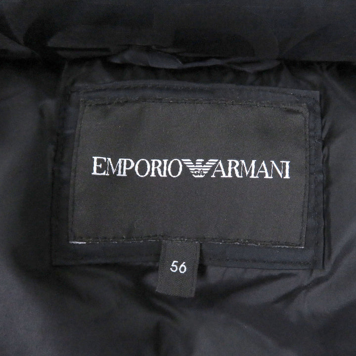美品□EMPORIO ARMANI エンポリオ アルマーニ 2021年製 黒タグ ロゴ総柄 フーデッド ダウンジャケット ブラック系 56/希少サイズ 正規品