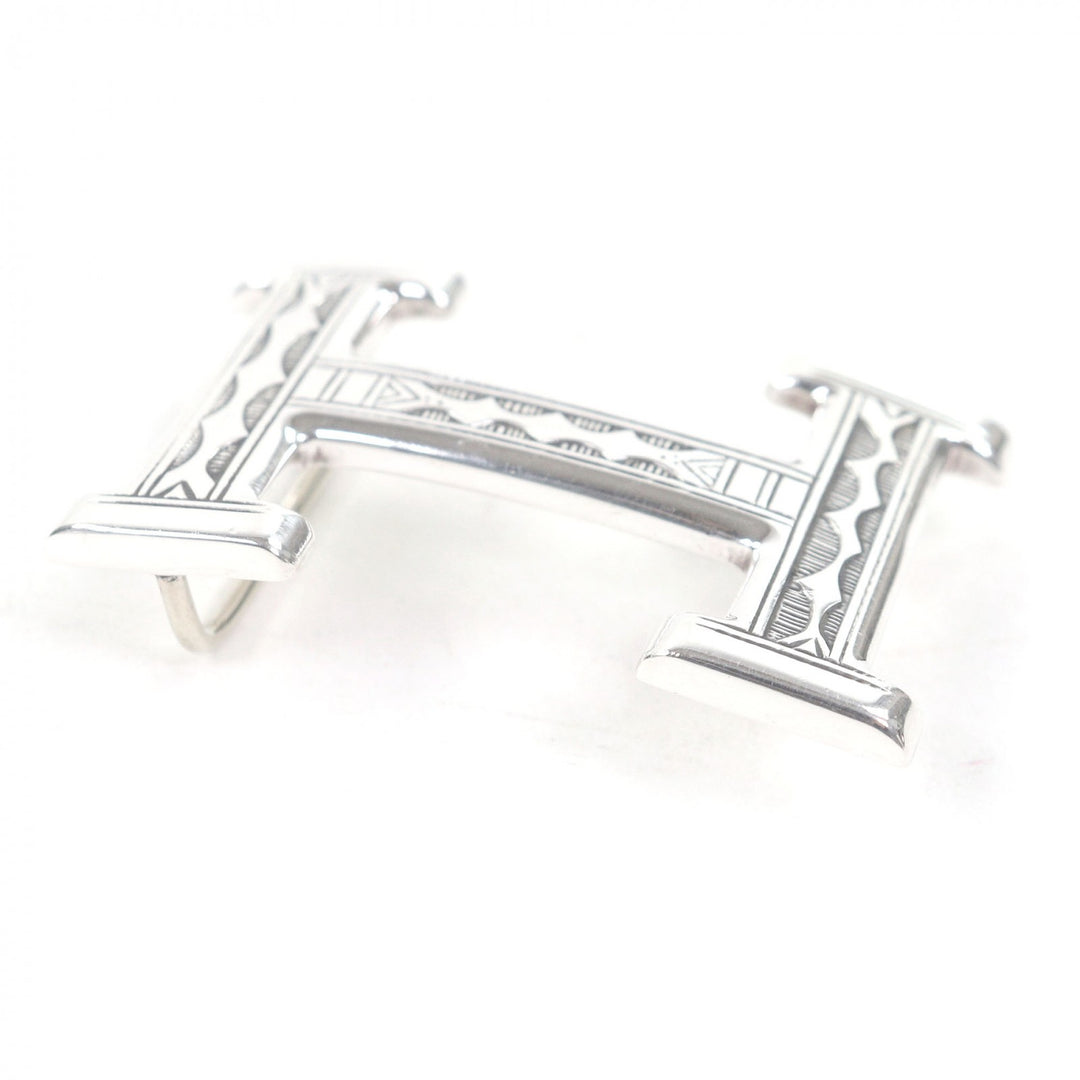 美品□HERMES エルメス ヴィンテージ H トゥアレグ Toareg SV925 手彫り彫刻デザイン ベルトバックル シルバー 重量44.38g メンズ