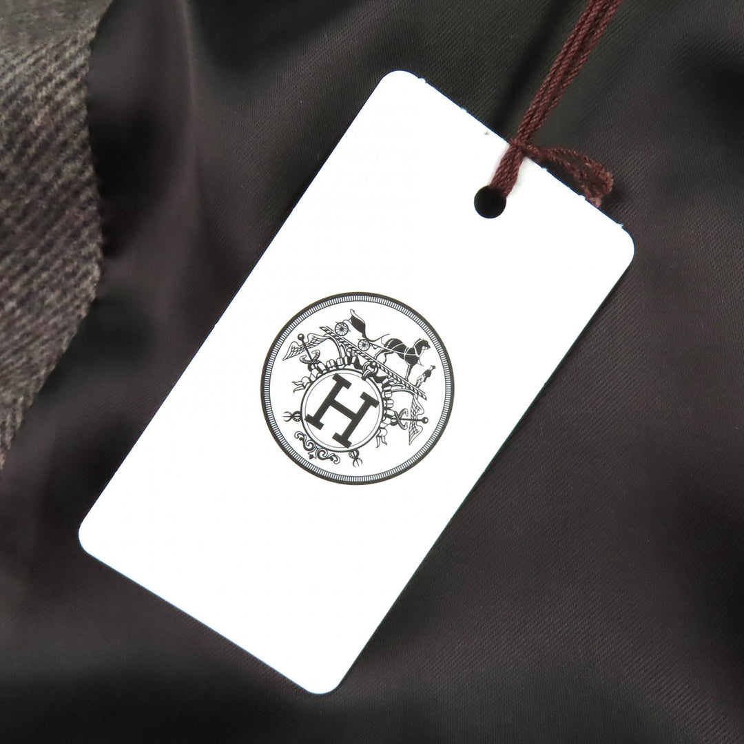 未使用品△HERMES エルメス 23AW 361220H8 ウール100％ レザー使い シングル チェスターコート ブラウン 46 イタリア製 正規品 メンズ