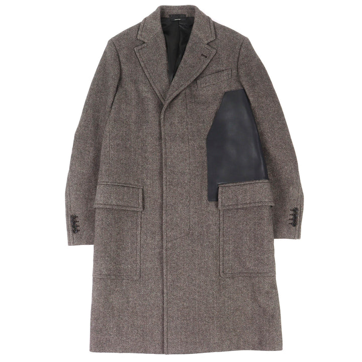 未使用品△HERMES エルメス 23AW 361220H8 ウール100％ レザー使い シングル チェスターコート ブラウン 46 イタリア製 正規品 メンズ