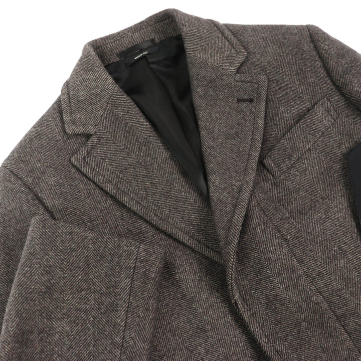 未使用品△HERMES エルメス 23AW 361220H8 ウール100％ レザー使い シングル チェスターコート ブラウン 46 イタリア製 正規品 メンズ