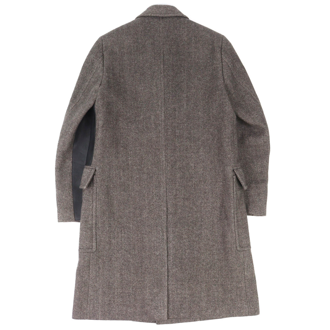 未使用品△HERMES エルメス 23AW 361220H8 ウール100％ レザー使い シングル チェスターコート ブラウン 46 イタリア製 正規品 メンズ
