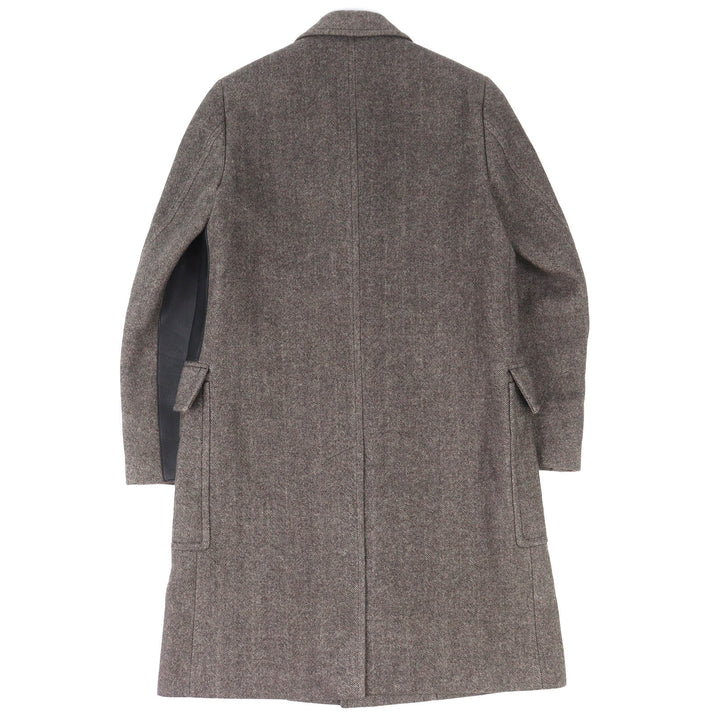 未使用品△HERMES エルメス 23AW 361220H8 ウール100％ レザー使い シングル チェスターコート ブラウン 46 イタリア製 正規品 メンズ