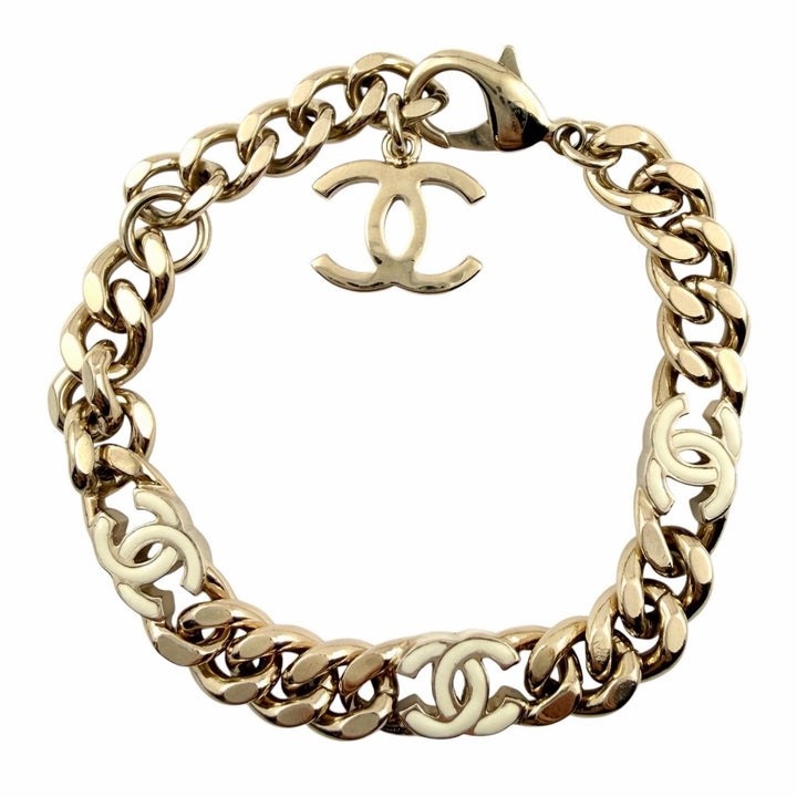 美品◇CHANEL シャネル B22S AB8299 ココマーク チェーン ブレスレット アクセサリー ゴールド ホワイト 箱付き イタリア製 レディース
