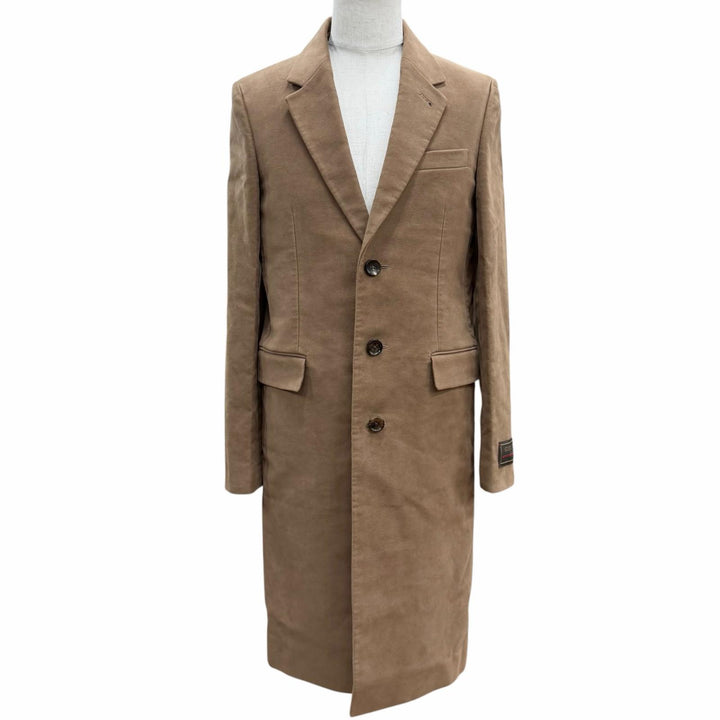 極美品▼GUCCI グッチ 774538 ロゴ入りボタン スムース シングル チェスターコート ブラウン 48 イタリア製 正規品 メンズ