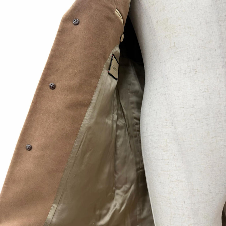 極美品▼GUCCI グッチ 774538 ロゴ入りボタン スムース シングル チェスターコート ブラウン 48 イタリア製 正規品 メンズ