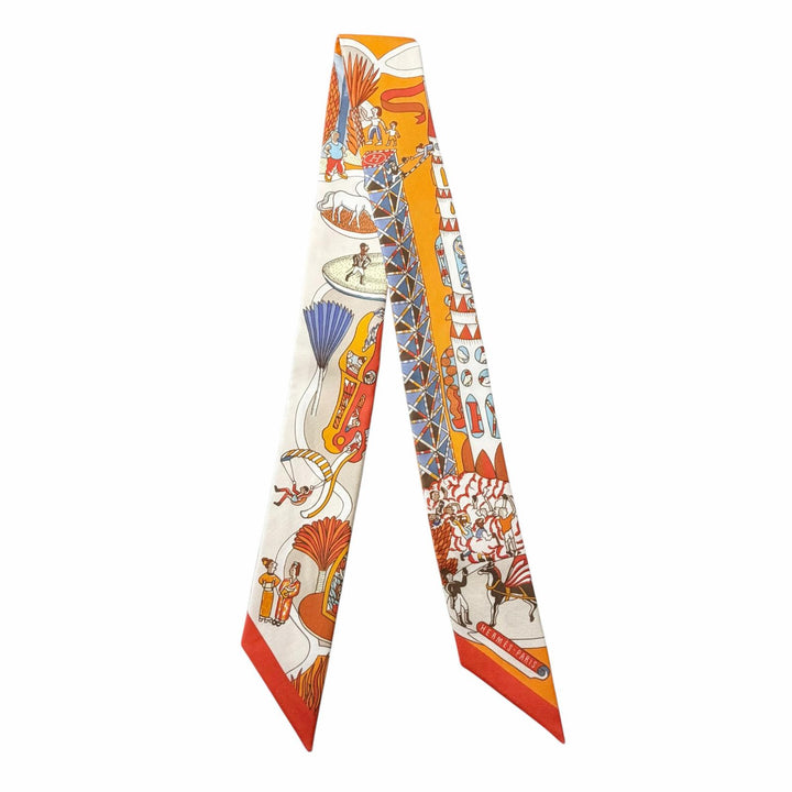 極美品◇HERMES エルメス ツイリー Exposition Universelle 万博博覧会 シルク100％ スカーフ オレンジ マルチ フランス製 レディース