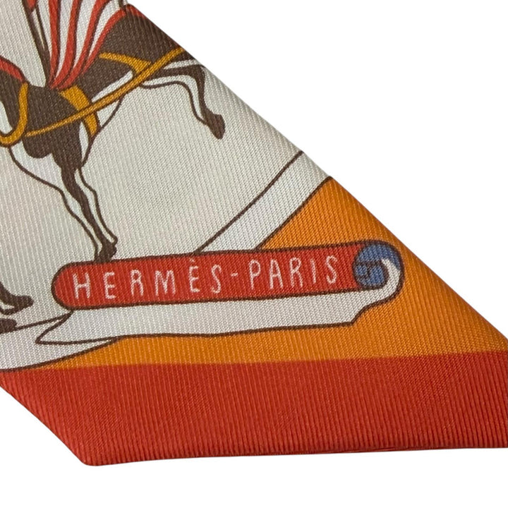 極美品◇HERMES エルメス ツイリー Exposition Universelle 万博博覧会 シルク100％ スカーフ オレンジ マルチ フランス製 レディース