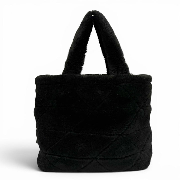 極美品★PRADA プラダ 1BG378 ポーチ付 トライアングルロゴ 2WAY ムートン ファー バッグ ショルダーバッグ ブラック 保存袋付き